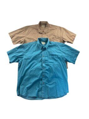 Two Cabelas Mens Shirt Size 2XL Short Sleeve Button-Down Casual Top Blue Tan